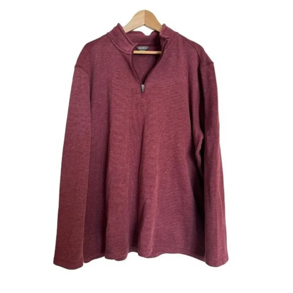 Eddie Bauer Men’s XXL 1/4 Zip Up Red Long Sleeve Knit Tight Knit Collar Neck